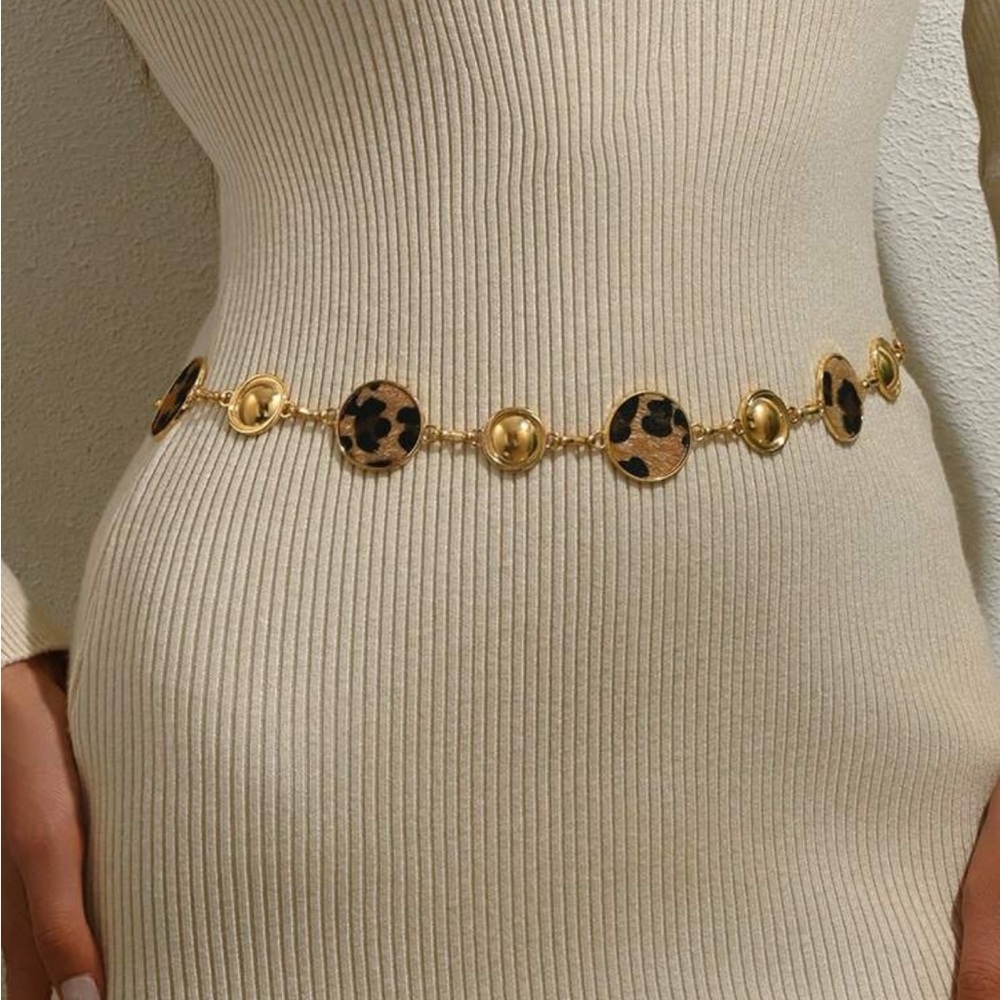 Gold Leopard Print Chain Waist Belt NEW đˇď¸ - Picture 2 of 5